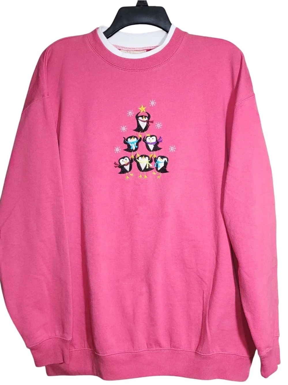 VTG 90s M&C Sportswear Pink Holiday Christmas Penguin Tree Crewneck Sweatshirt L